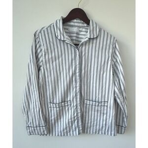 LAKE Women's Striped Cotton Button Front Long Sleeve Sleep Pajama Shirt Sz S